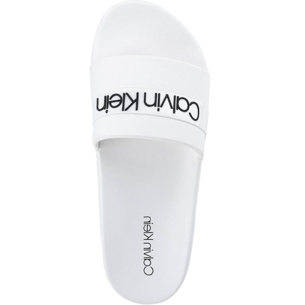 Calvin Klein Mens Adult Casual Pool Slides Logo White Color Sandals Size 12M